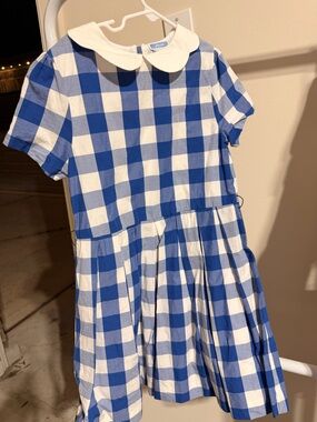 Jacadi Blue and White Gingham Dress with Peter Collar